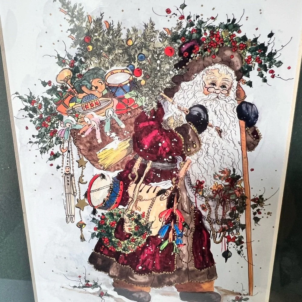 Set of 2 FRAMED Peggy Abrams Santa Claus prints. 9.5”x11.5” - Picture 2 of 10